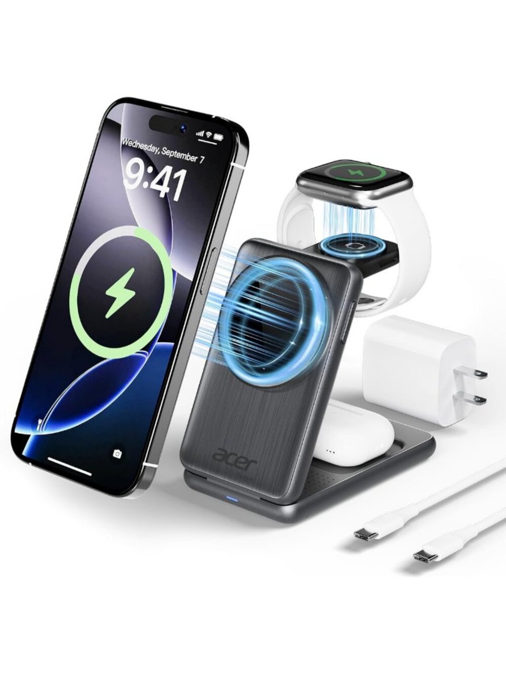 3-in-1 Magnetic Charging Station for iPhone, Apple Watch & AirPods - Foldable